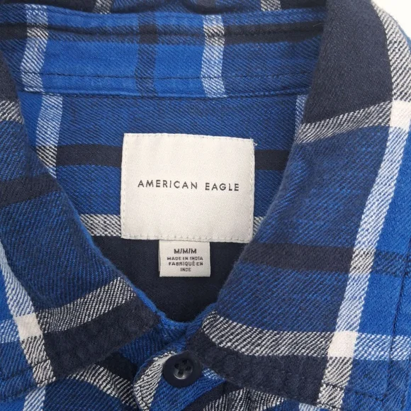 American Eagle Outfitters Men’s Medium Blue Plaid Flannel Button Up Shirt - Picture 3 of 8